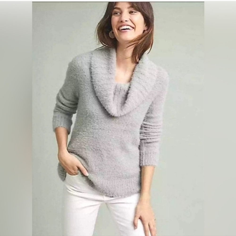 ANTHRO | Ett:Twa Gray Fuzzy Cowl Neck Pullover Sweater Wool Alpaca Size XS